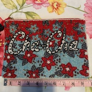 Beaded Floral Clutch - Red and Blue